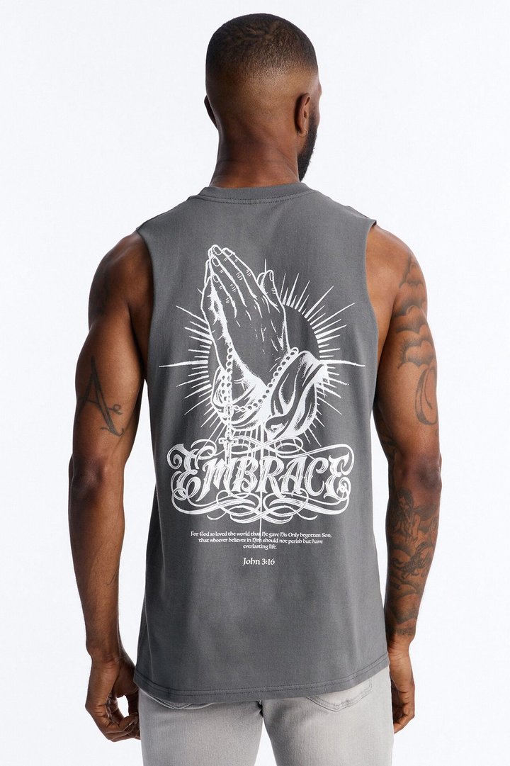 Holy Embrace Muscle Tee - Charcoal