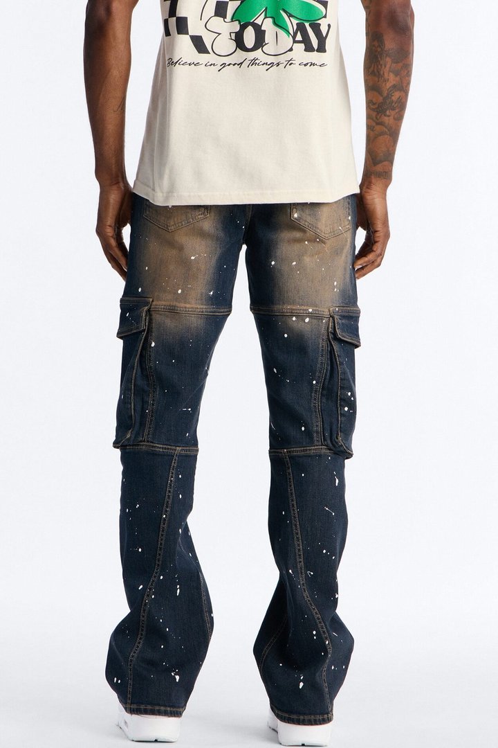 Stacked Skinny Flare Hazmat Cargo Jean - Dark Wash