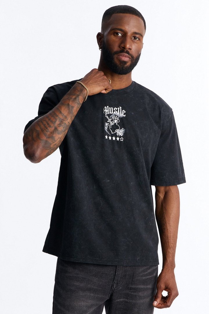The Grind Is Personal Embroidery Short Sleeve Tee - Grey