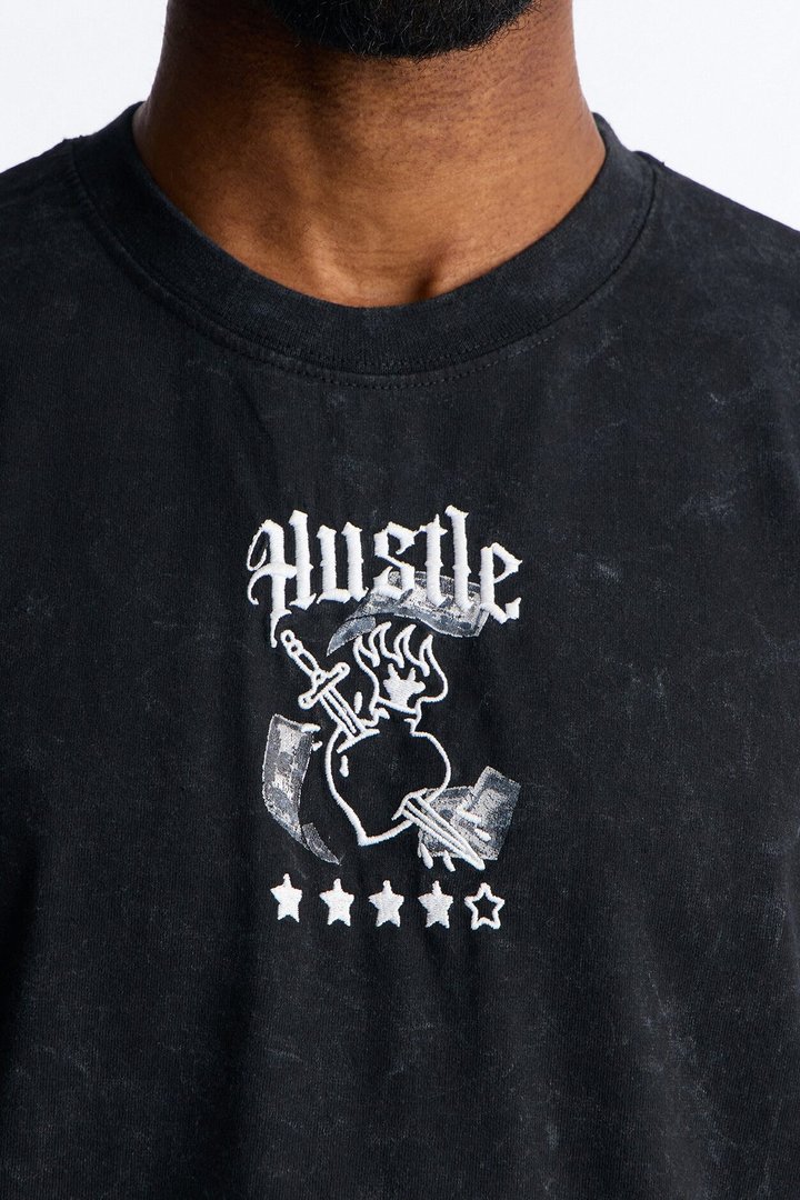 The Grind Is Personal Embroidery Short Sleeve Tee - Grey