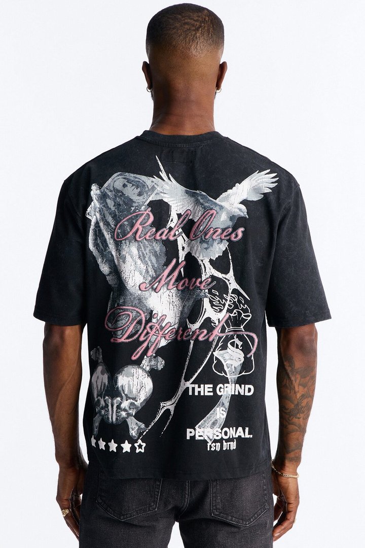 The Grind Is Personal Embroidery Short Sleeve Tee - Grey