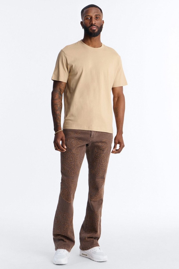 Stacked Skinny Flare Paisley Rodeo Jean - Brown