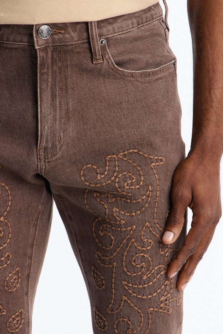 Stacked Skinny Flare Paisley Rodeo Jean - Brown