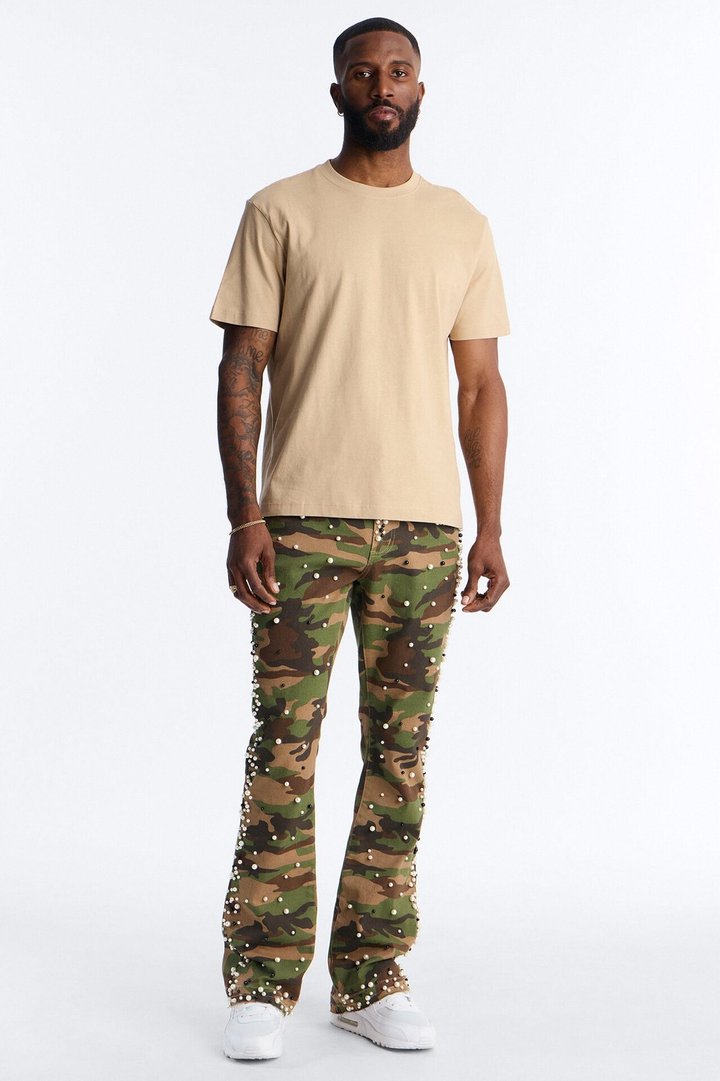 Stacked Skinny Flare Pearl Camo Jean - Camouflage