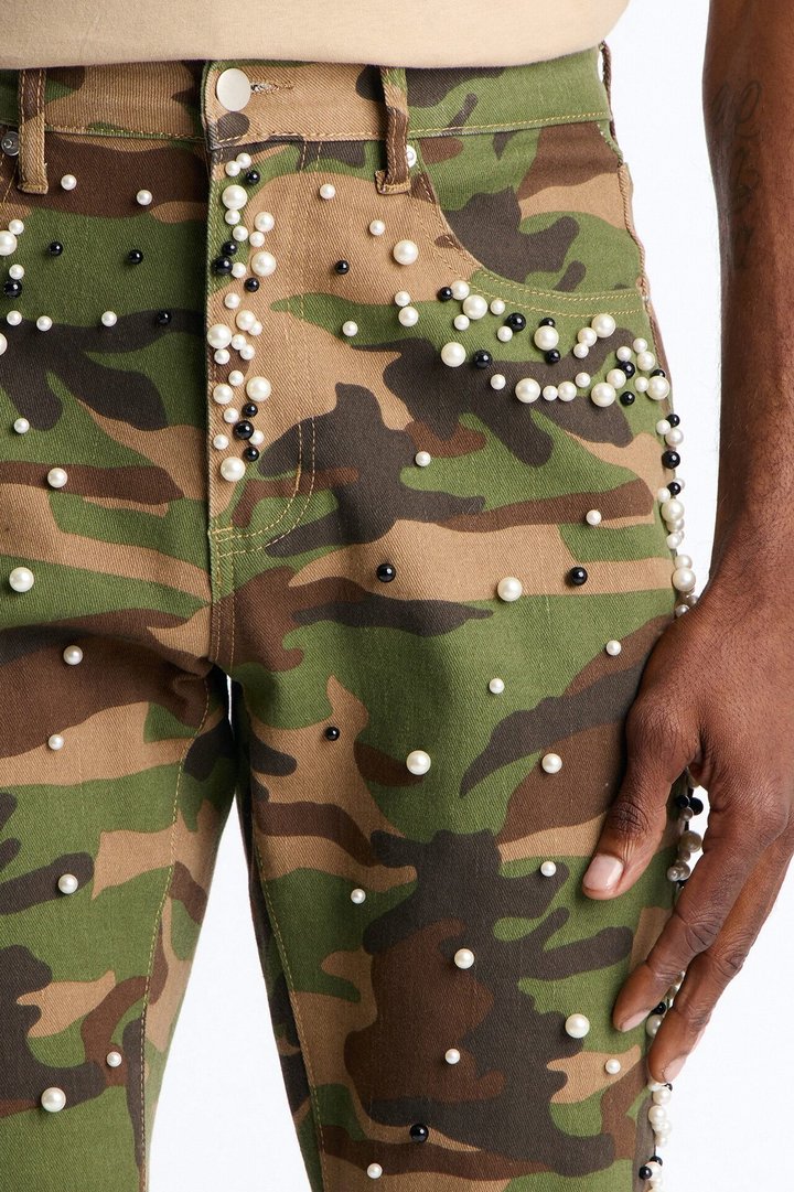 Stacked Skinny Flare Pearl Camo Jean - Camouflage
