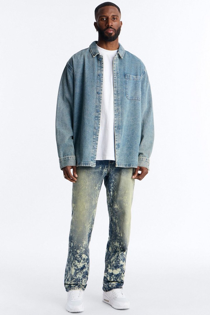 Timeless Bleach Washed Straight Jeans - Dark Wash