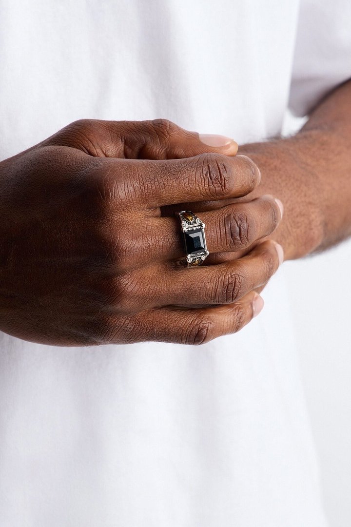 Gothic Obsidian Saint Ring - Silver