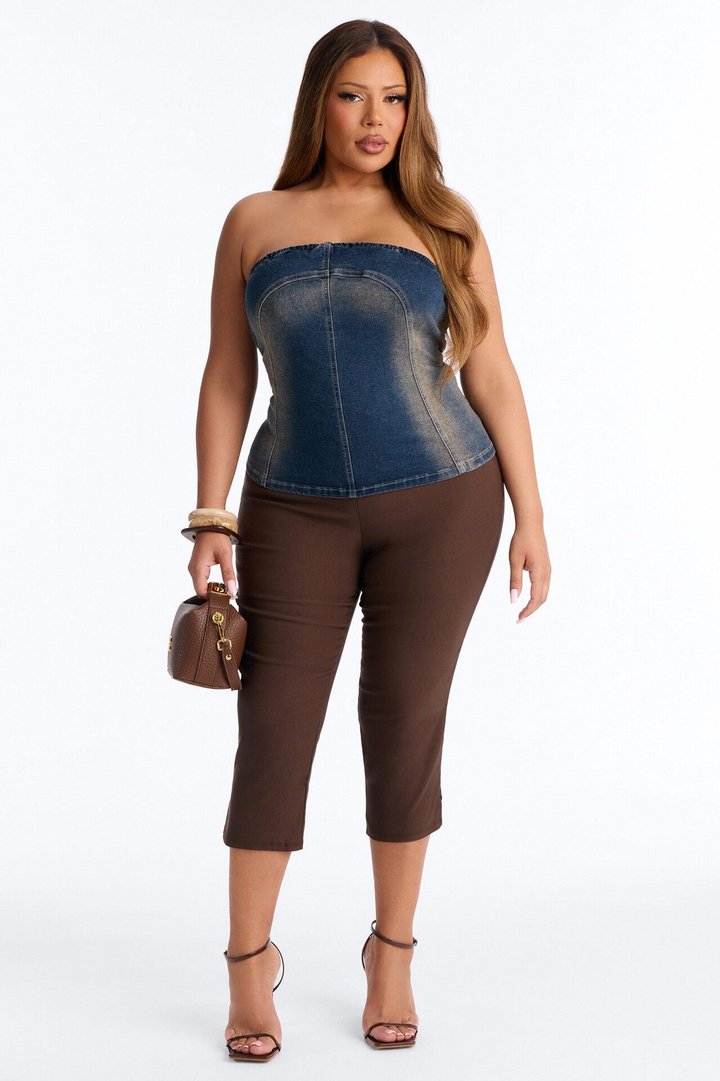 Breaking Rules Back Zip Denim Tube Top - Dark Wash