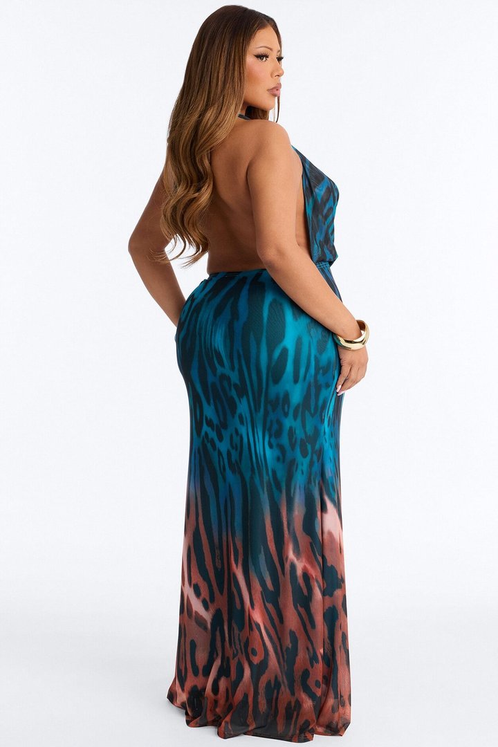 Bad Girl Behavior Mesh Maxi Dress - Teal/combo