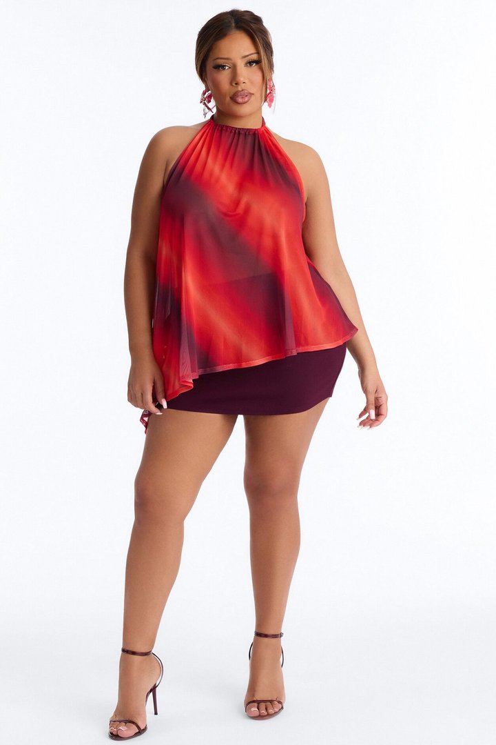 Amber Sky Ombre Asymmetrical Sleeveless Top - Orange/combo