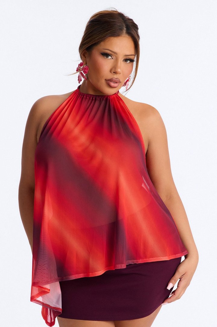Amber Sky Ombre Asymmetrical Sleeveless Top - Orange/combo