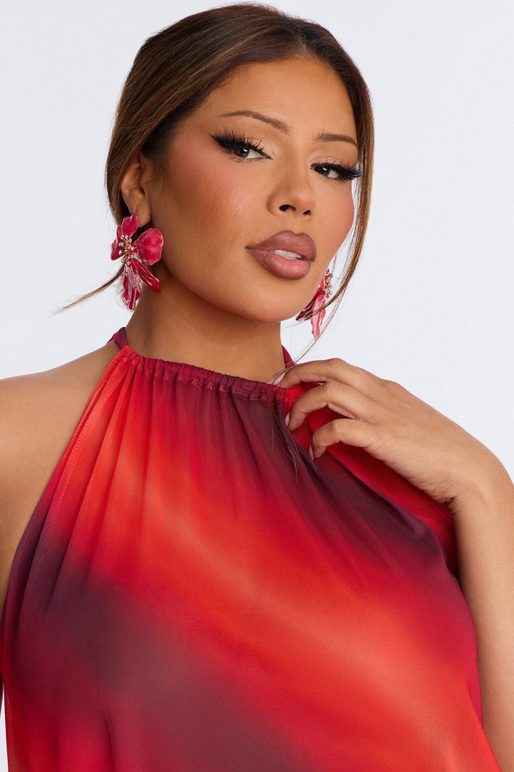Amber Sky Ombre Asymmetrical Sleeveless Top - Orange/combo