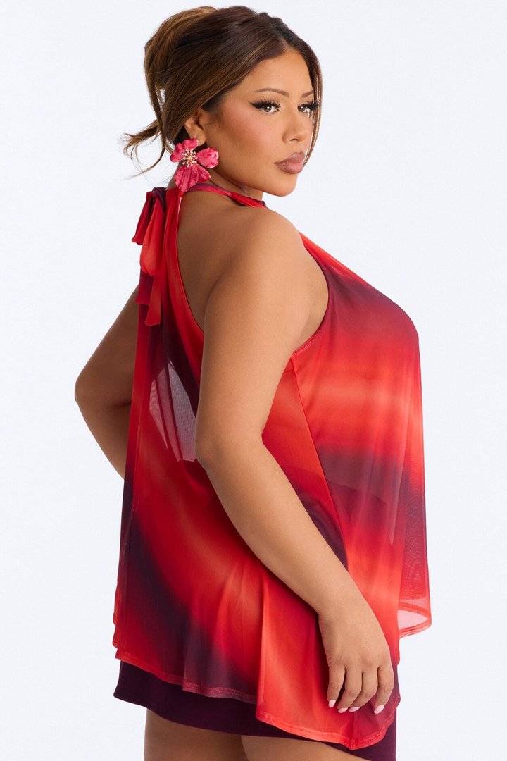 Amber Sky Ombre Asymmetrical Sleeveless Top - Orange/combo