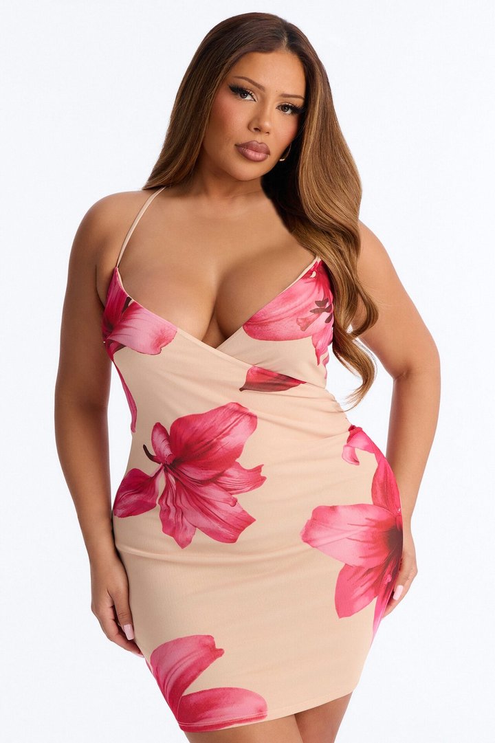 Slaycation Floral Mesh Mini Dress - Pink/combo