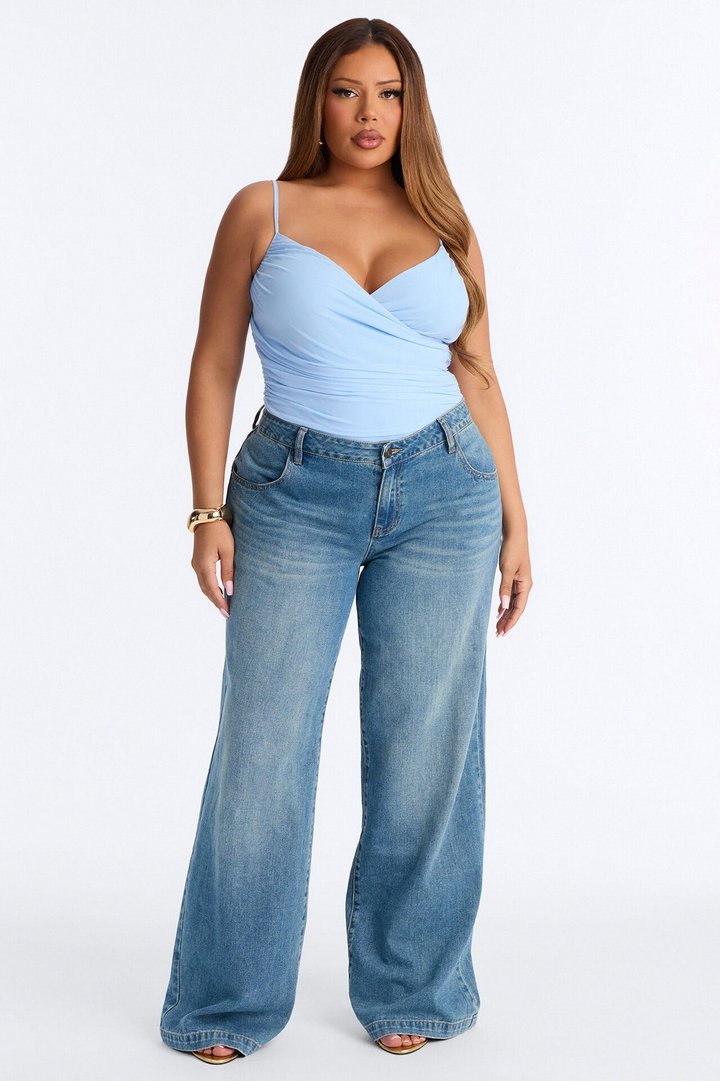 Ariel Ruched Mesh Tank Top Bodysuit - Blue