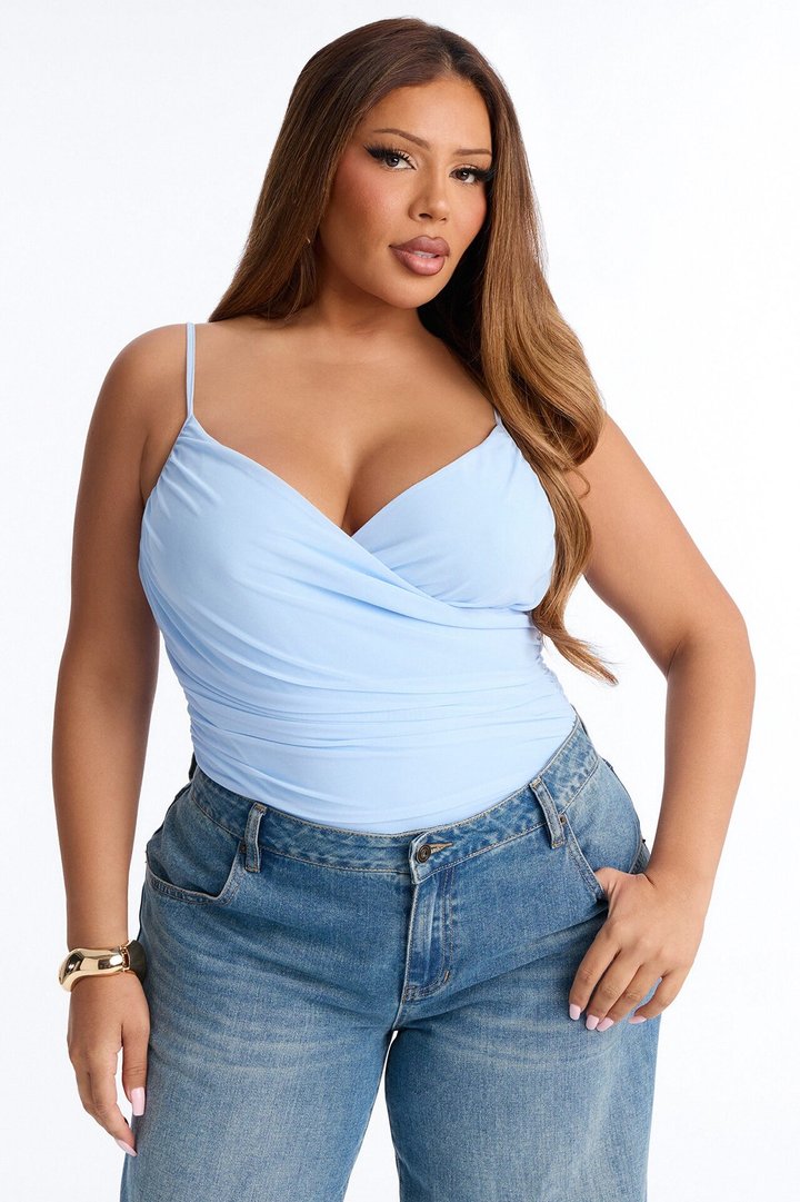 Ariel Ruched Mesh Tank Top Bodysuit - Blue