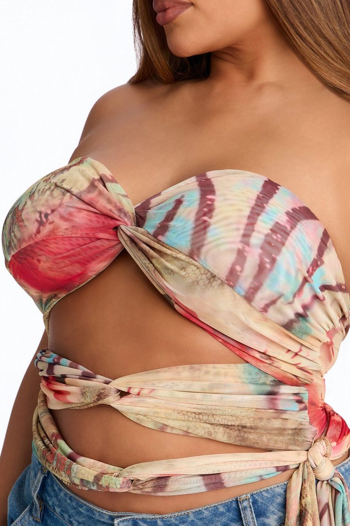 St.Tropez Sunset Tie Waist Mesh Tube Top - Multi Color