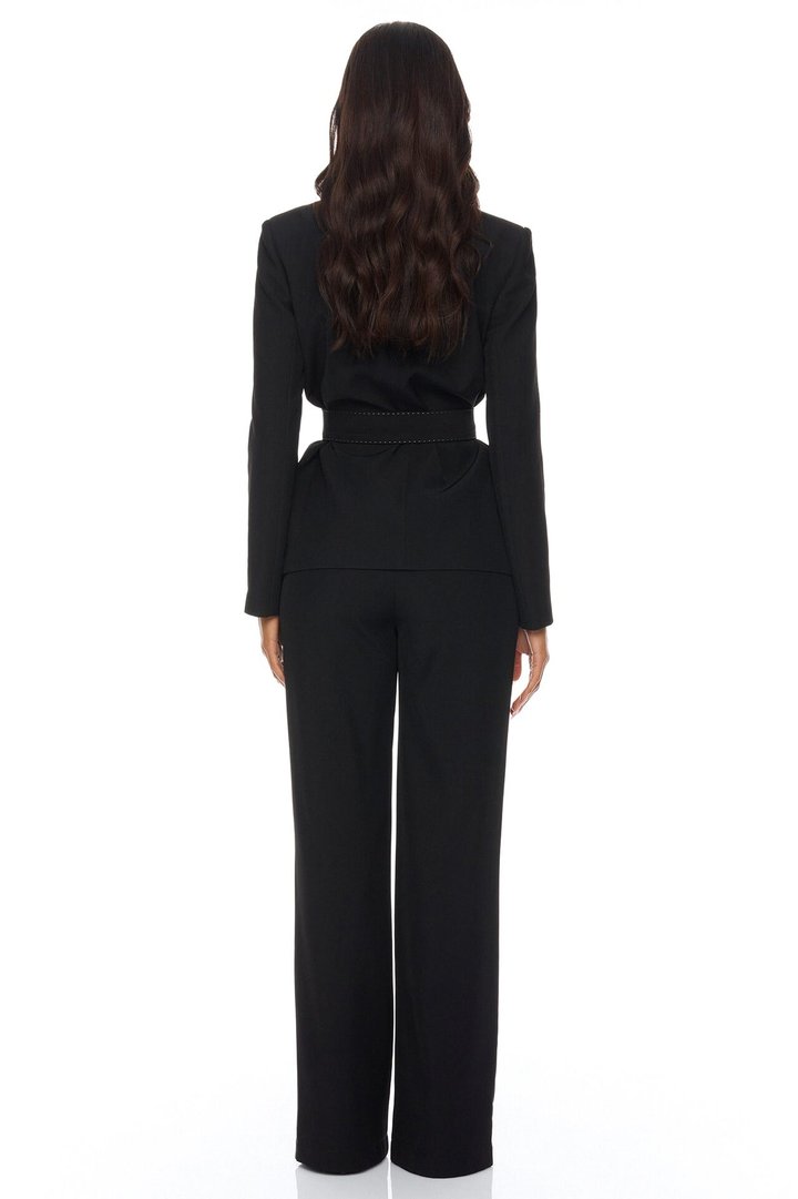 Lilian Contrast Stitch Pant Set - Black