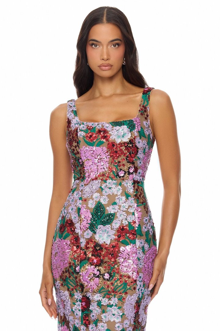 Mollory Mesh Embroidered Midi Dress - Purple/combo