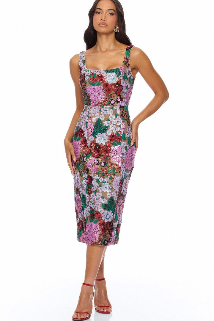 Mollory Mesh Embroidered Midi Dress - Purple/combo