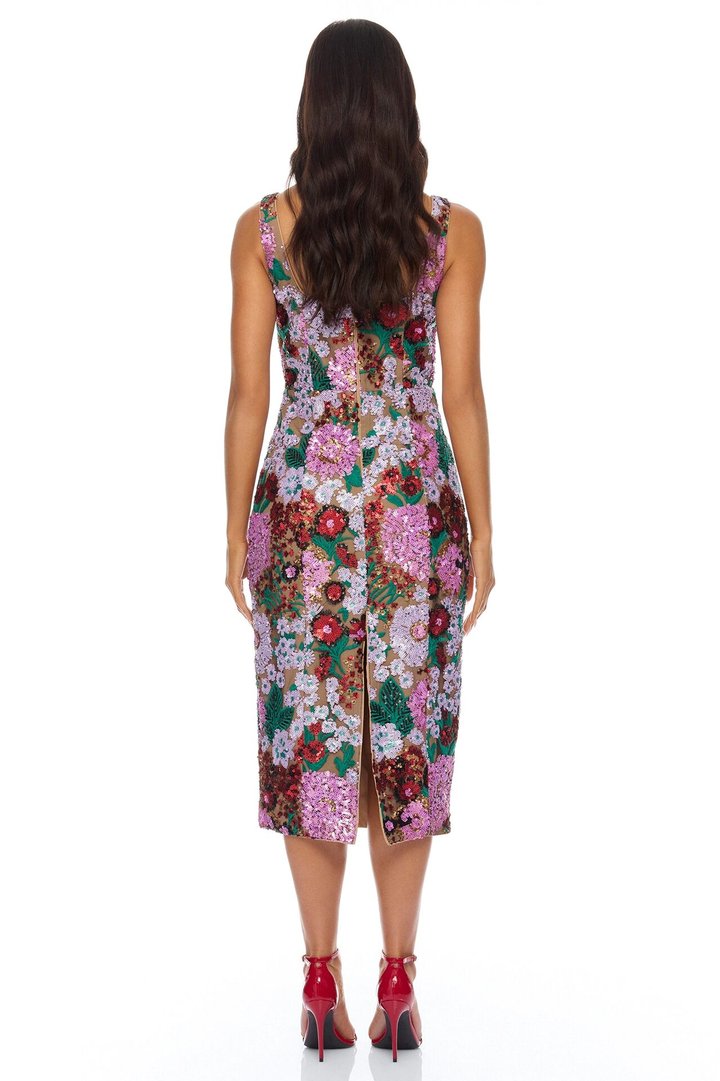 Mollory Mesh Embroidered Midi Dress - Purple/combo