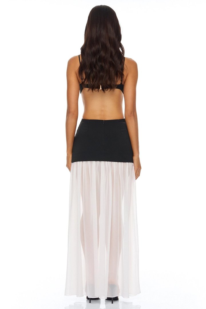 Cherry Blossom Backless Maxi Dress - Black/White