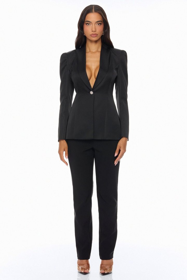Hallie Pleated Blazer Pant Set - Black
