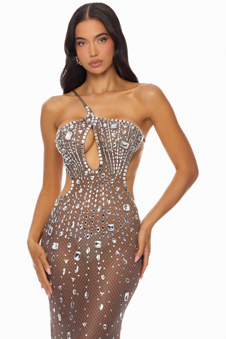 Maria Rhinestone Gown - Nude/combo