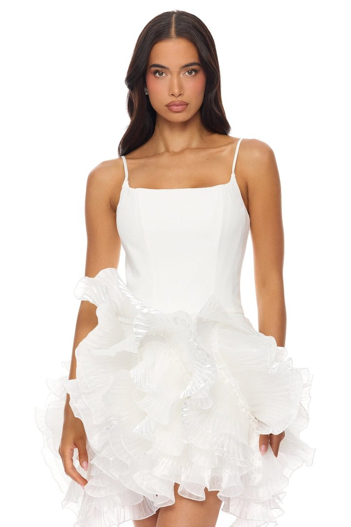 So Popular Ruffle Mini Dress - White