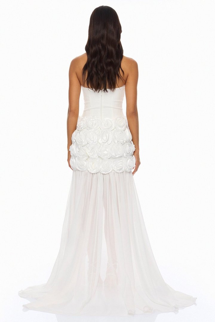 Alessia Floral Applique Maxi Dress - White