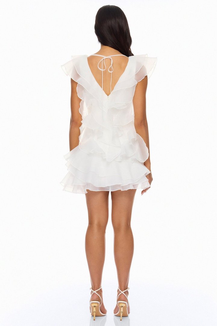 In The Clouds Sleeveless Ruffle Mini Dress - White