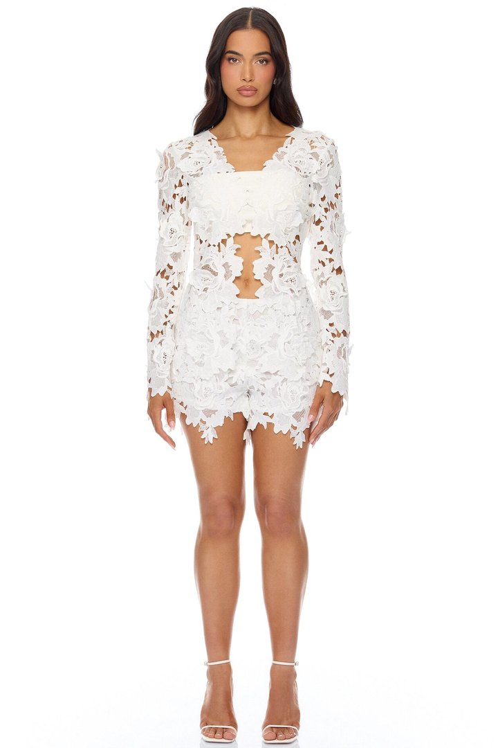 Jaslyn Embroidered Short Set - White