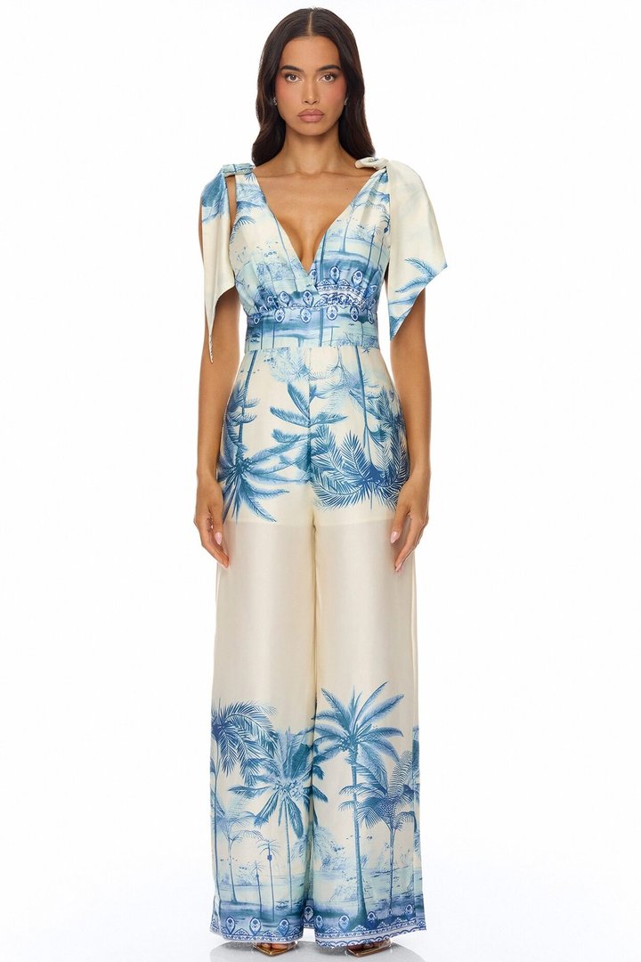 Amalfi Coast Satin Jumpsuit - Blue/combo