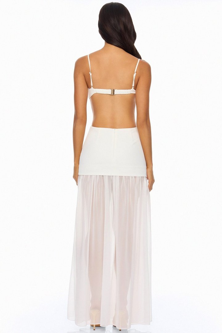 Cherry Blossom Backless Maxi Dress - White