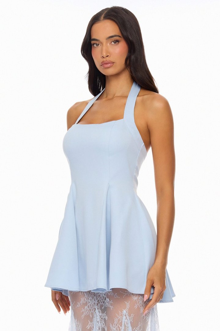 Keyana Sheer Lace Skirt Ensemble - Light Blue
