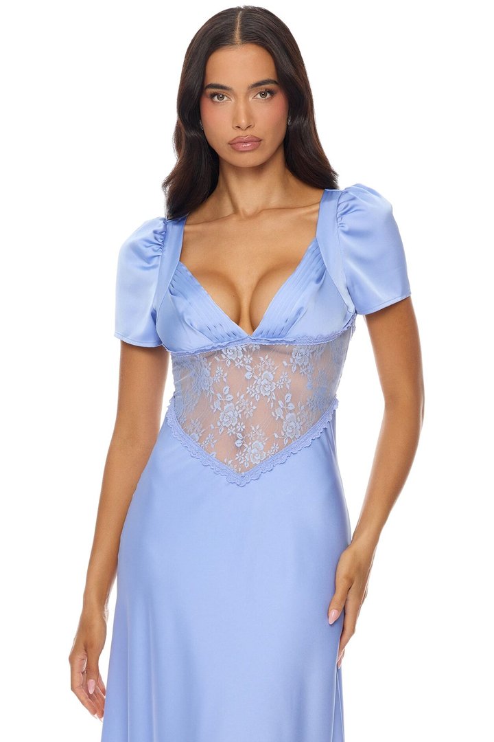 Lace Daydream Satin Maxi Dress - Light Blue