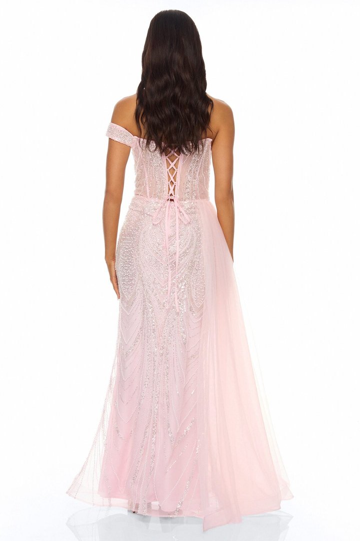 Too Glamorous Draped Embellished Gown - Light Pink