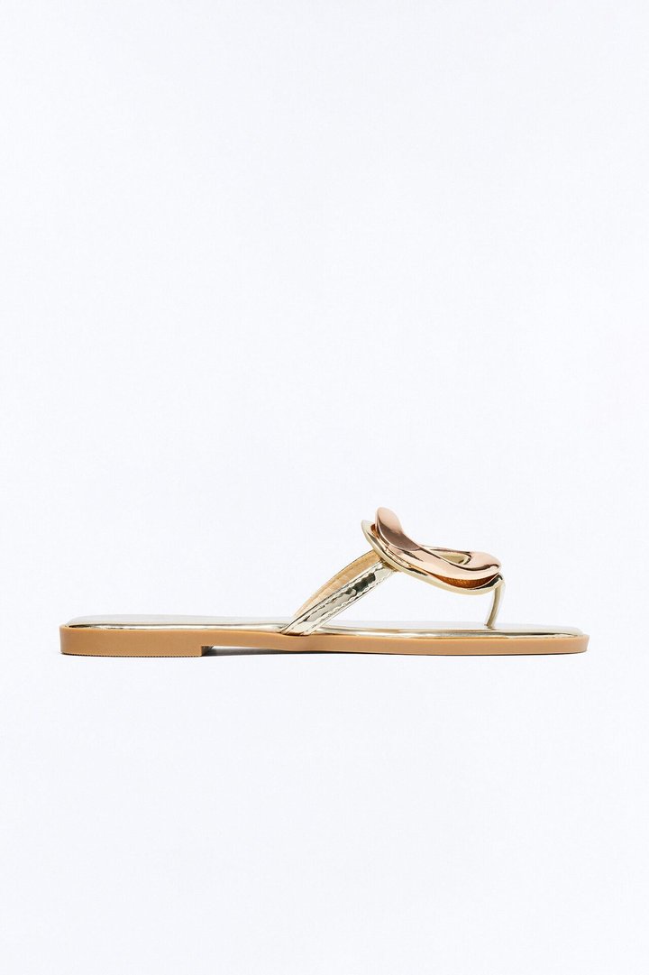 Tropical Oasis Hardware Flip Flops - Gold
