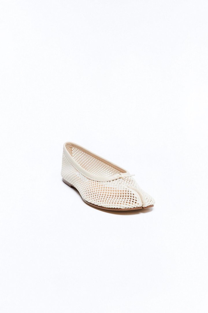 Steve Madden Calico Black Mesh Split Toe Tabi Ballet Flat - Bone