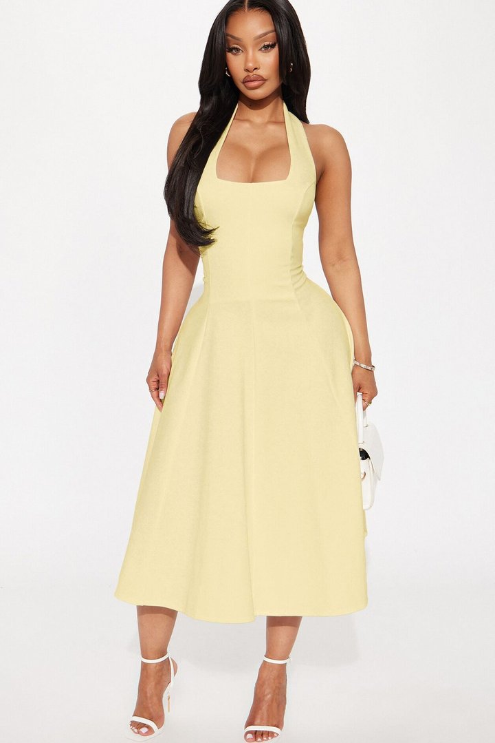 Mabel Ponte Midi Dress - Yellow