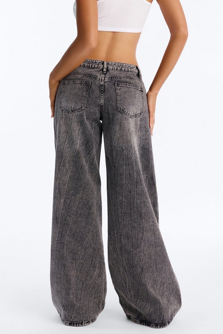 Obscurity Low Rise Non Stretch Wide Leg Jeans - Black Wash