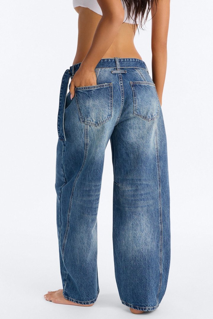 Juno Belted Barrel Leg Jeans - Vintage Wash
