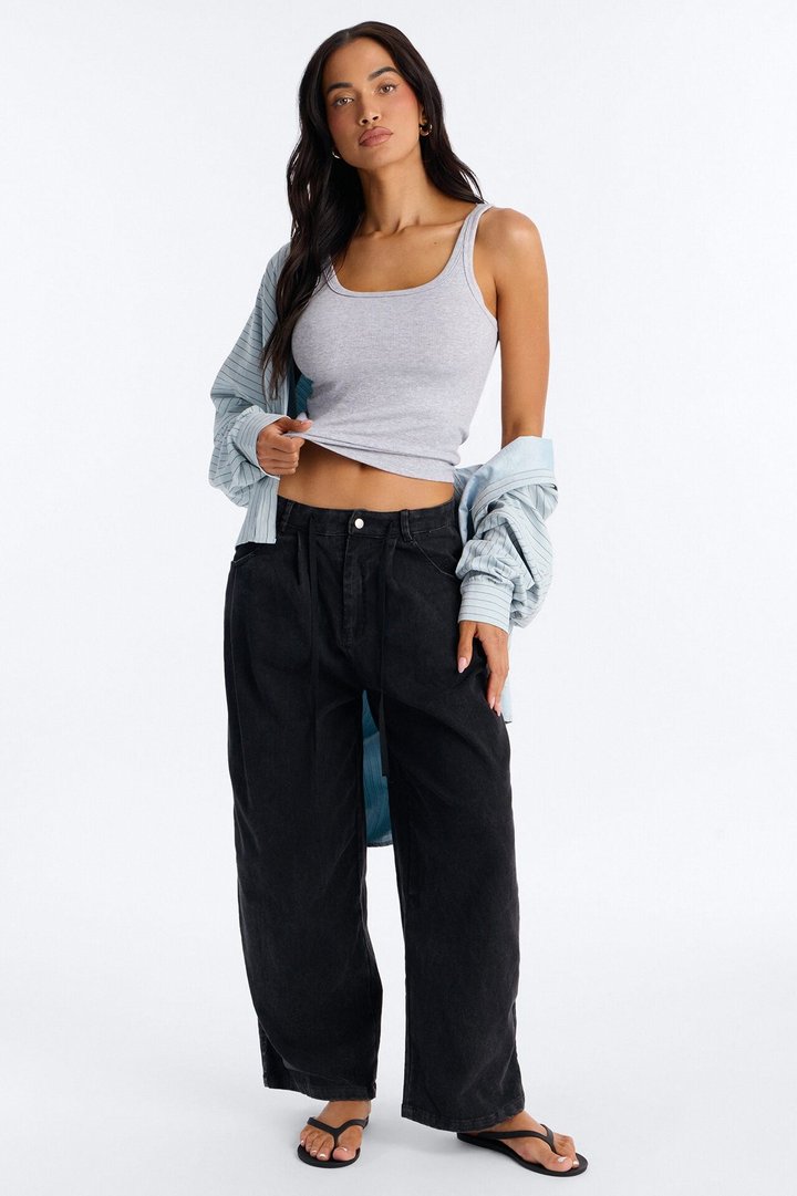 Georgie Washed Twill Barrel Leg Pant 33″ - Black
