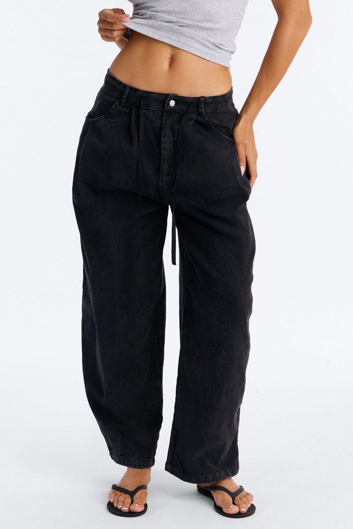 Georgie Washed Twill Barrel Leg Pant 33″ - Black