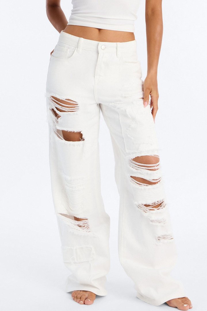 White Lies High Rise Ripped Jeans - White
