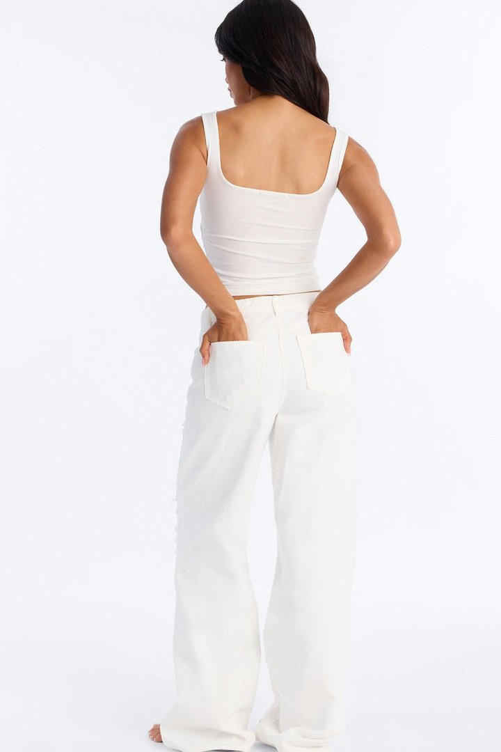 White Lies High Rise Ripped Jeans - White