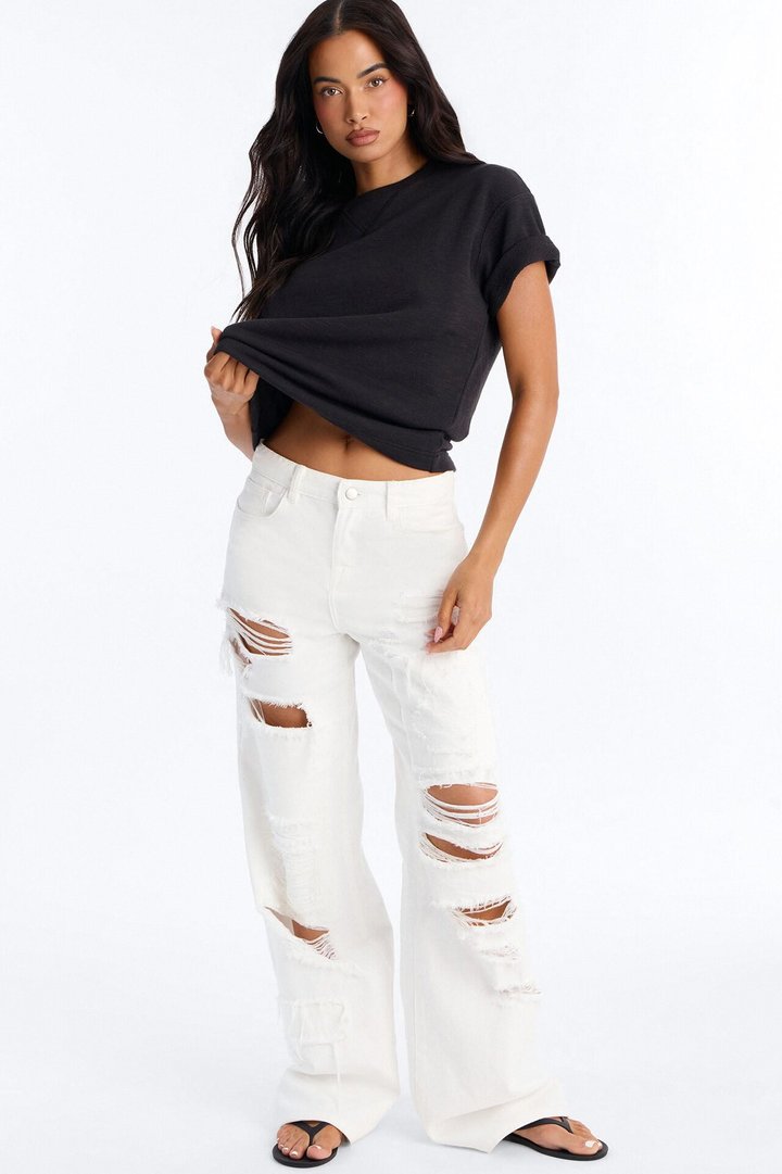 Korie Oversized Crew Neck Short Sleeve T-Shirt - Black