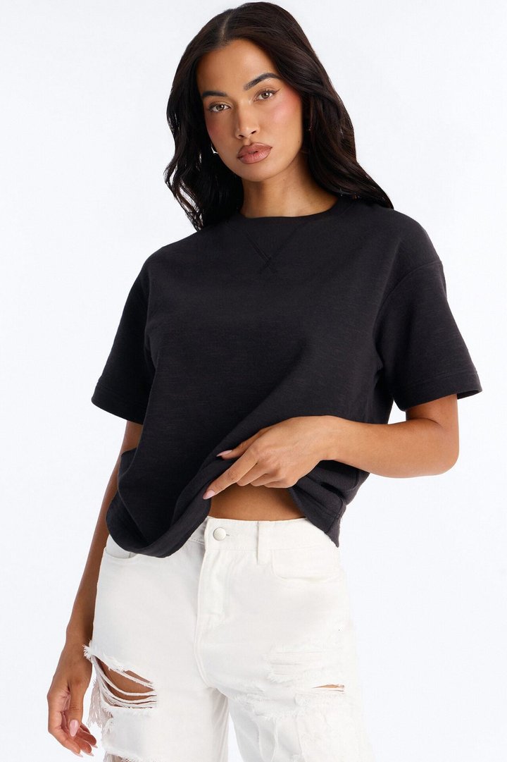 Korie Oversized Crew Neck Short Sleeve T-Shirt - Black