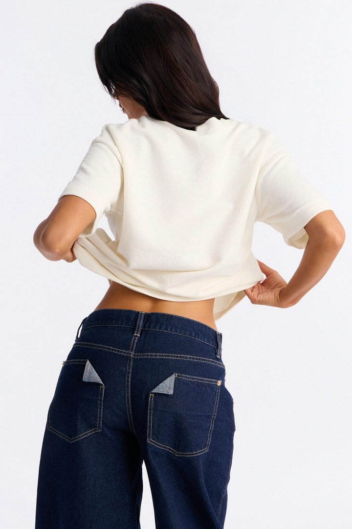 Korie Oversized Crew Neck Short Sleeve T-Shirt - Cream