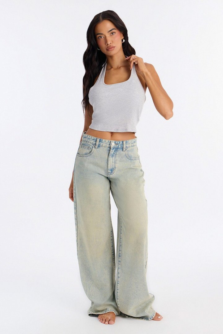 Becca Ribbed Built in Halter Top - Heather Grey